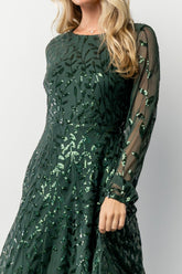 Kalla Sequin Midi Dress | Emerald